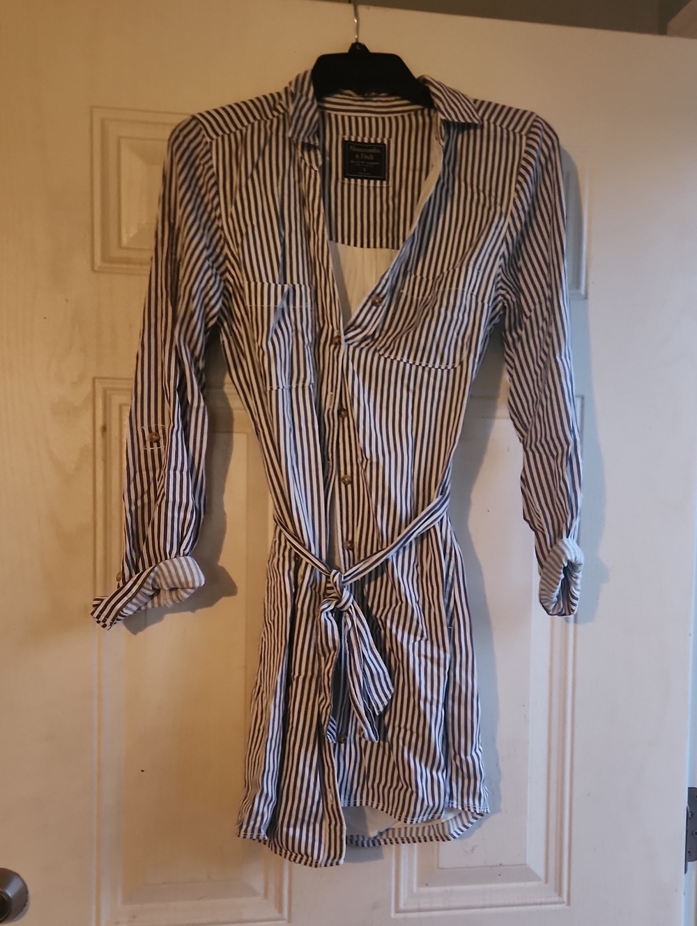 Abercrombie & Fitch Blue and White Striped Long-Sleeve Shirt Dress